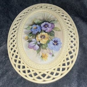 Vintage Home Interiors Oval Frame Lattice Frame Fran Anderson Pansy HOMCO 2384
